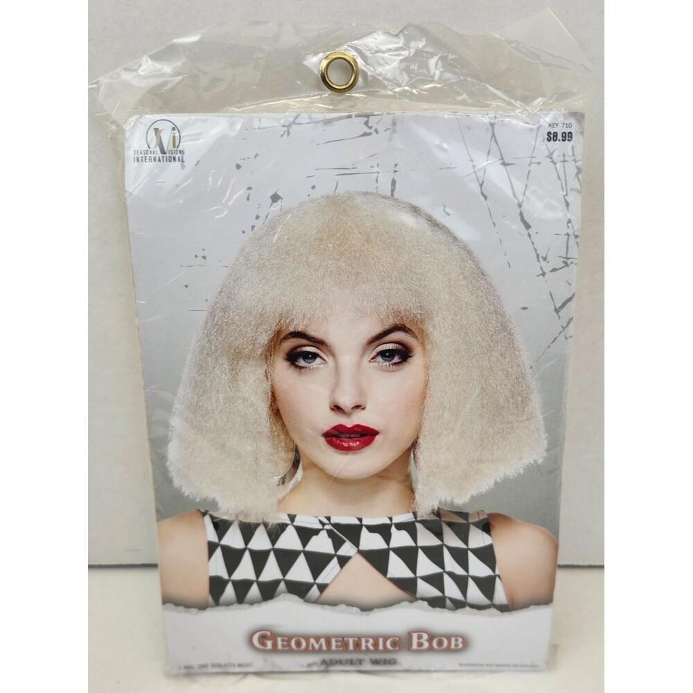 Halloween Geometric Bob Adult Wig Platinum Blonde #5177946 New Sealed